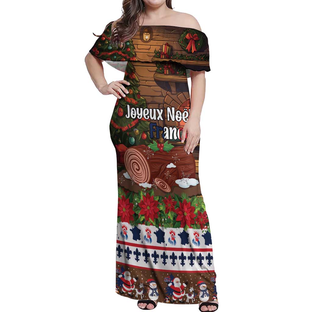 France Christmas Off Shoulder Maxi Dress Buche De Noel - Wonder Print Shop