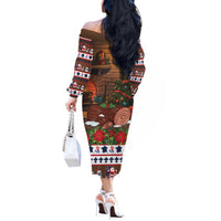 France Christmas Off The Shoulder Long Sleeve Dress Buche De Noel - Wonder Print Shop