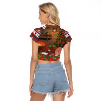 France Christmas Raglan Cropped T Shirt Buche De Noel - Wonder Print Shop
