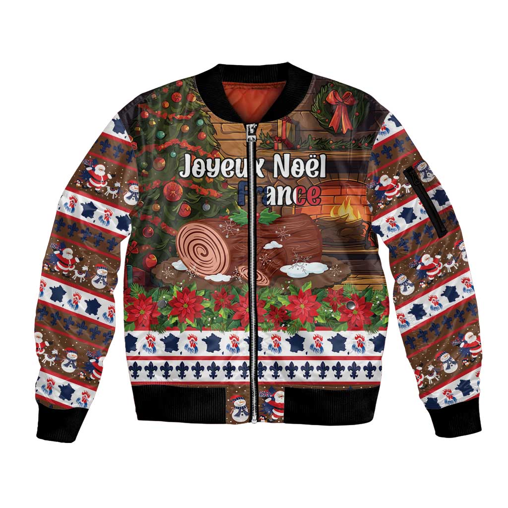 France Christmas Sleeve Zip Bomber Jacket Buche De Noel - Wonder Print Shop