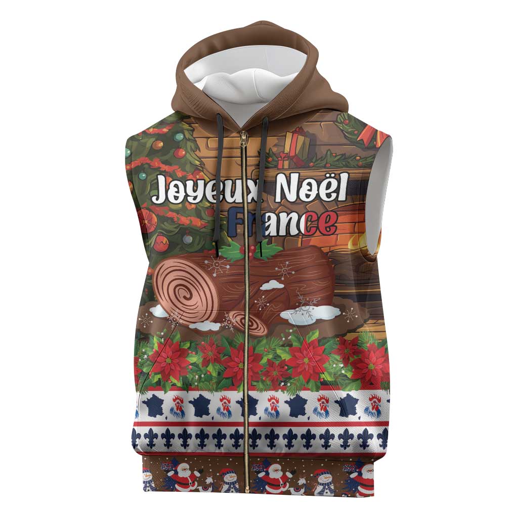 France Christmas Sleeveless Zip Hoodie Buche De Noel - Wonder Print Shop