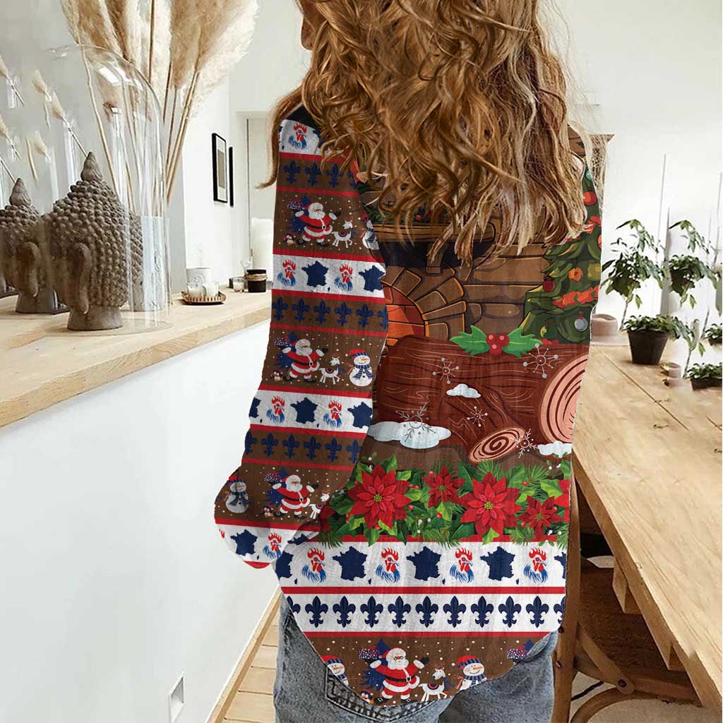 France Christmas Women Casual Shirt Buche De Noel - Wonder Print Shop