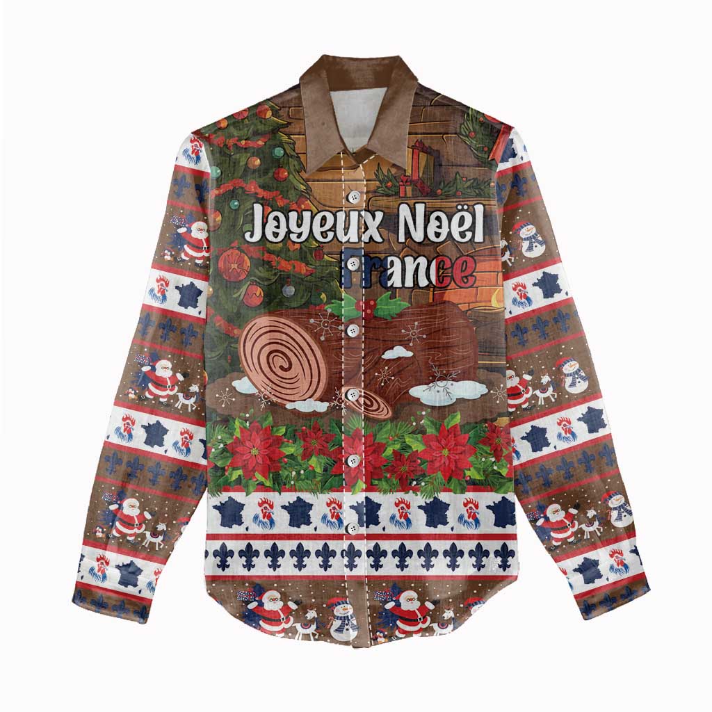 France Christmas Women Casual Shirt Buche De Noel - Wonder Print Shop