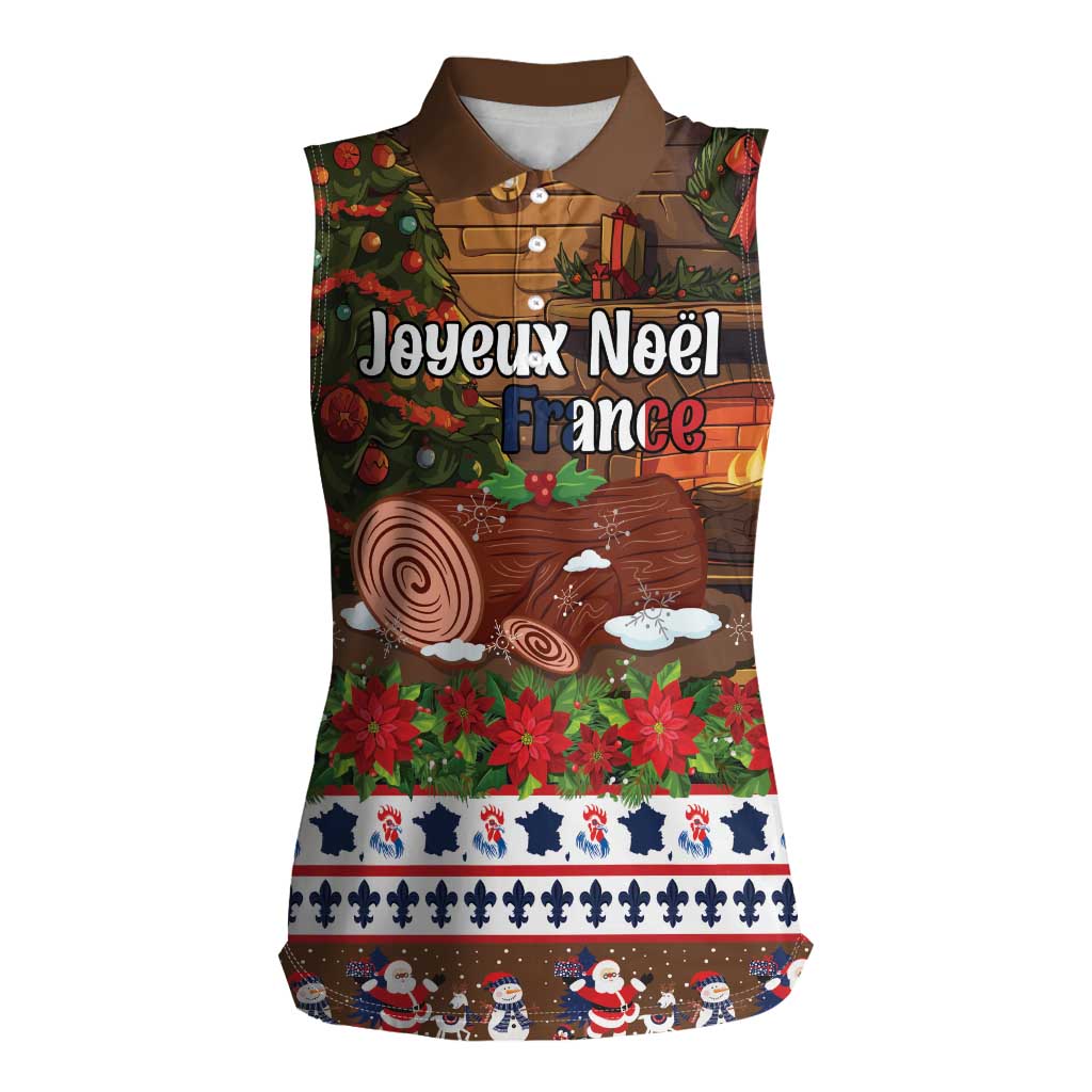France Christmas Women Sleeveless Polo Shirt Buche De Noel - Wonder Print Shop