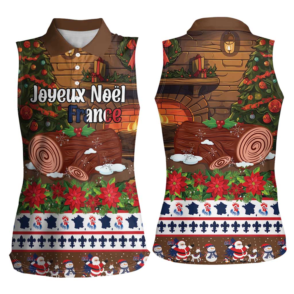 France Christmas Women Sleeveless Polo Shirt Buche De Noel - Wonder Print Shop