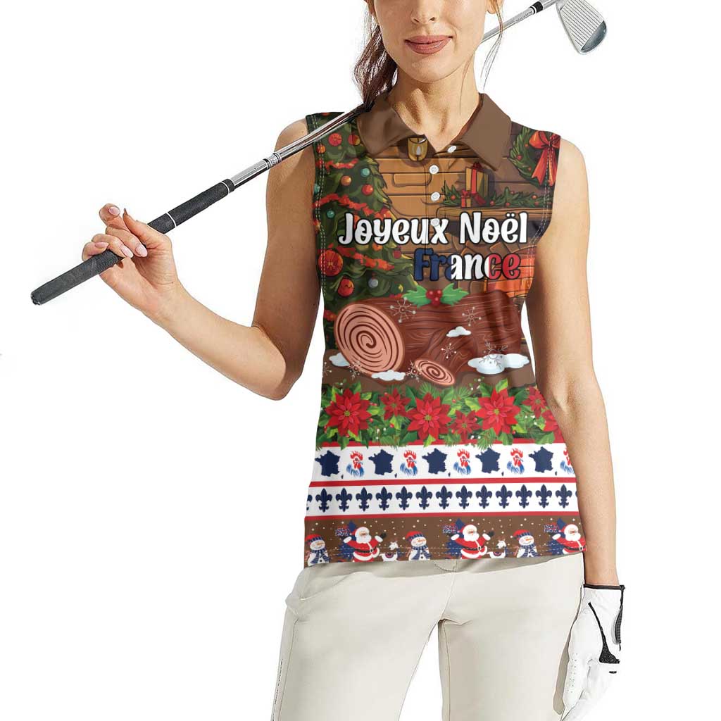 France Christmas Women Sleeveless Polo Shirt Buche De Noel - Wonder Print Shop
