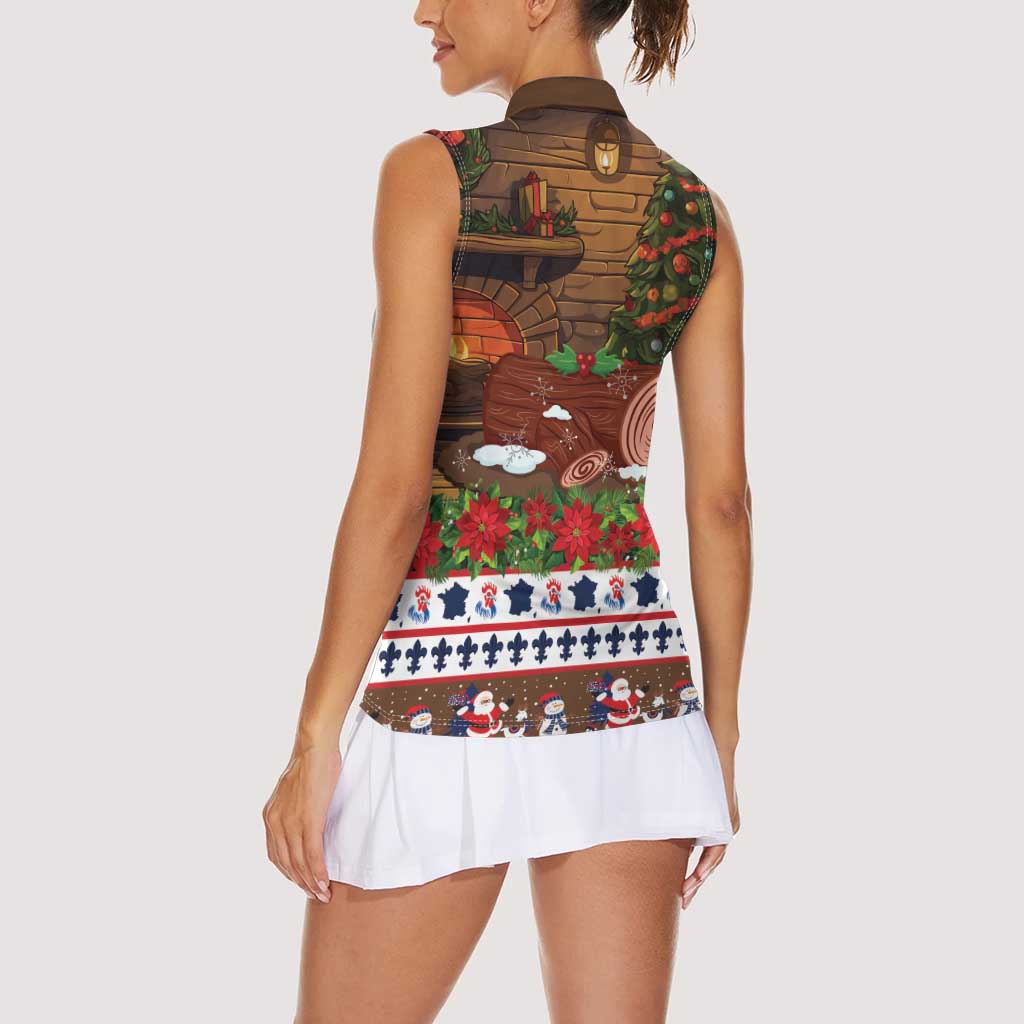 France Christmas Women Sleeveless Polo Shirt Buche De Noel - Wonder Print Shop