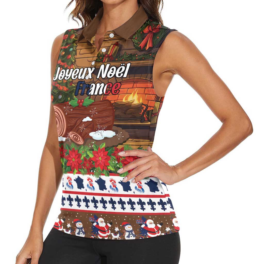 France Christmas Women Sleeveless Polo Shirt Buche De Noel - Wonder Print Shop