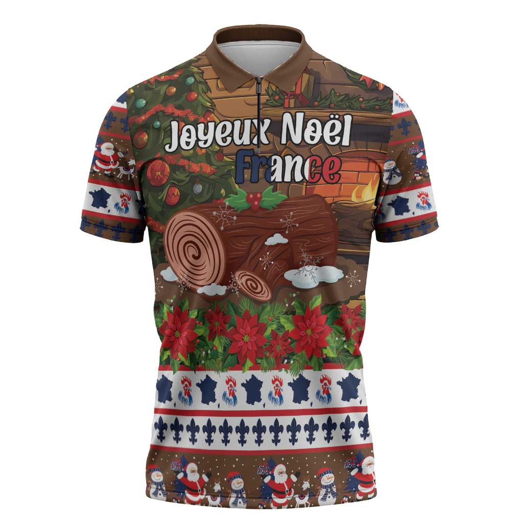 France Christmas Zipper Polo Shirt Buche De Noel - Wonder Print Shop