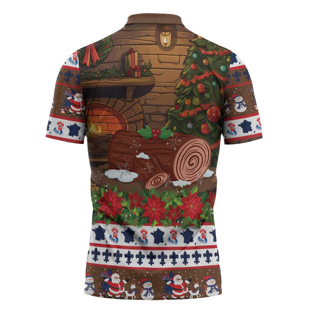 France Christmas Zipper Polo Shirt Buche De Noel - Wonder Print Shop