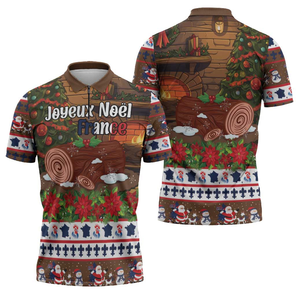 France Christmas Zipper Polo Shirt Buche De Noel - Wonder Print Shop