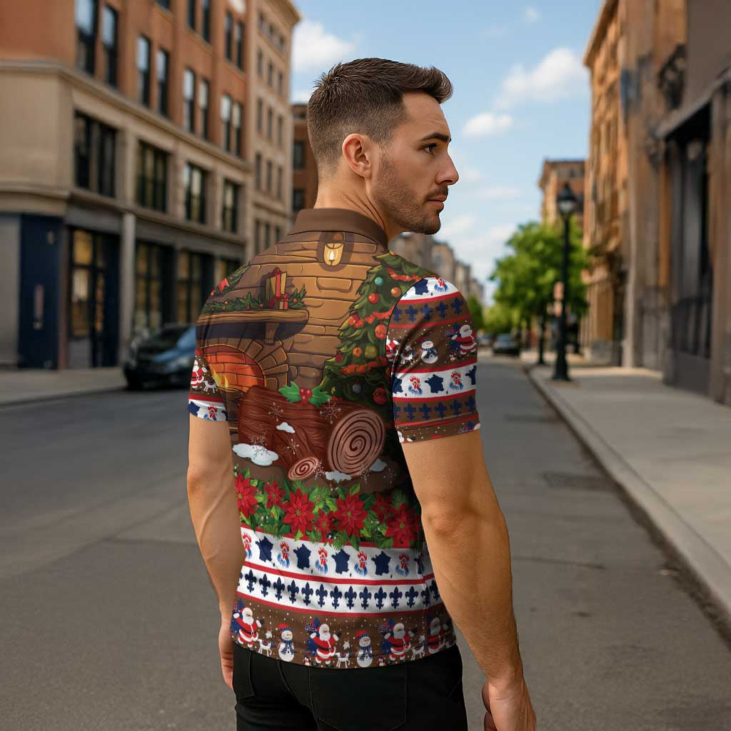 France Christmas Zipper Polo Shirt Buche De Noel - Wonder Print Shop