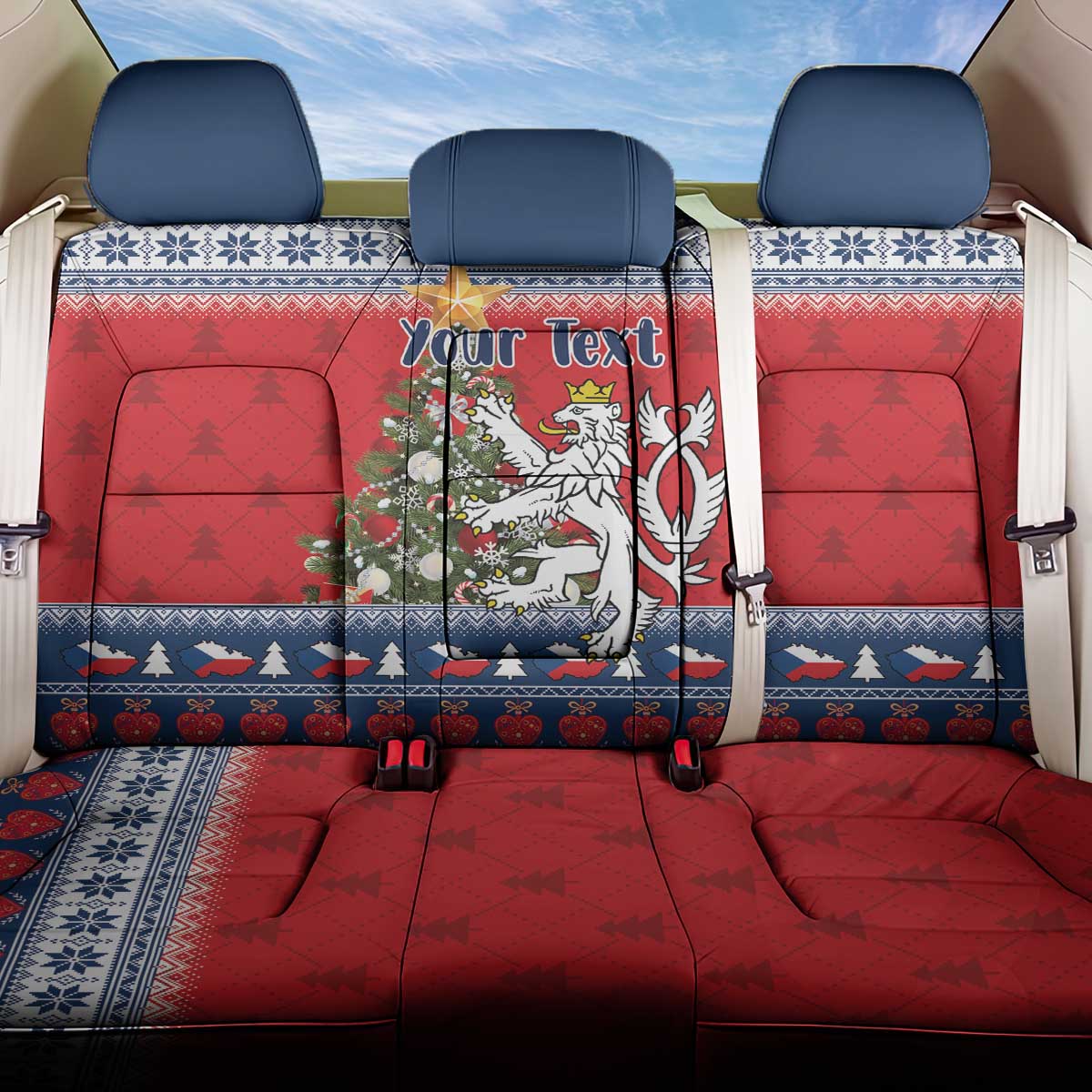 Czech Republic Christmas Personalized Back Car Seat Cover Vesele Vanoce - Wonder Print Shop