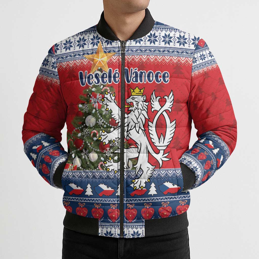 Czech Republic Christmas Personalized Bomber Puffer Jacket Vesele Vanoce - Wonder Print Shop
