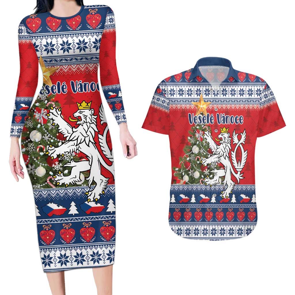 Czech Republic Christmas Personalized Couples Matching Long Sleeve Bodycon Dress and Hawaiian Shirt Vesele Vanoce - Wonder Print Shop