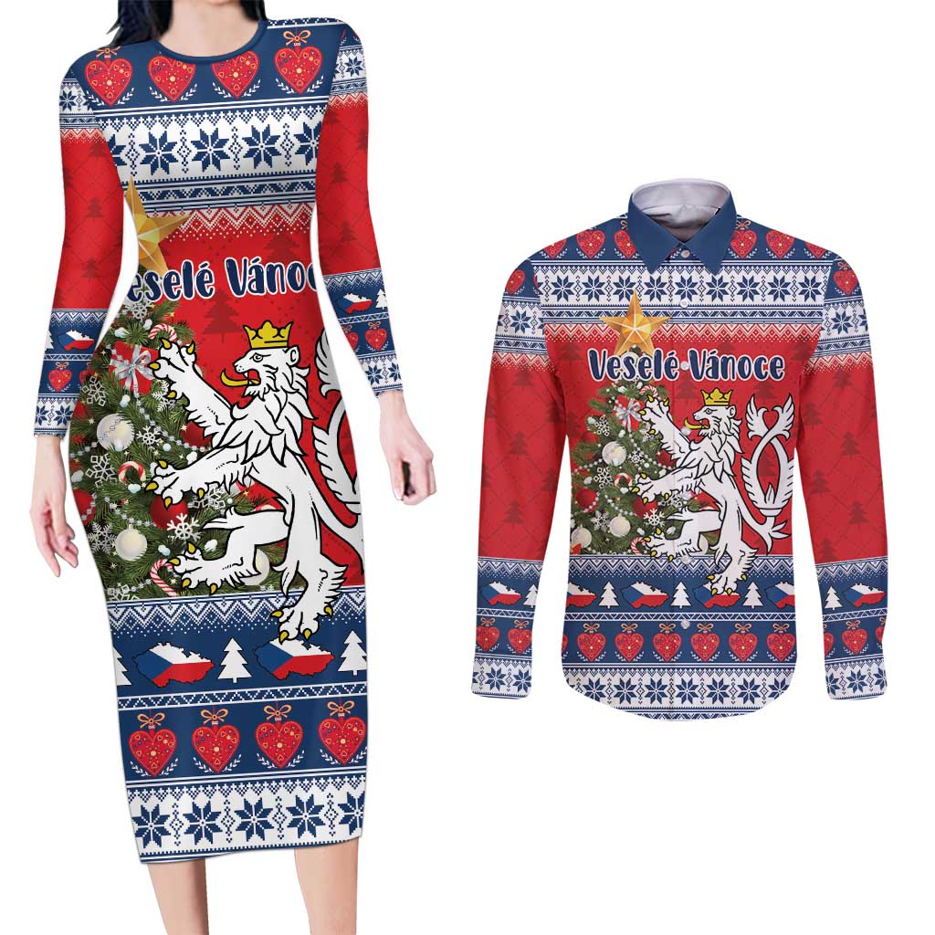 Czech Republic Christmas Personalized Couples Matching Long Sleeve Bodycon Dress and Long Sleeve Button Shirt Vesele Vanoce - Wonder Print Shop