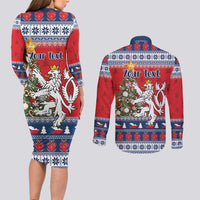 Czech Republic Christmas Personalized Couples Matching Long Sleeve Bodycon Dress and Long Sleeve Button Shirt Vesele Vanoce - Wonder Print Shop