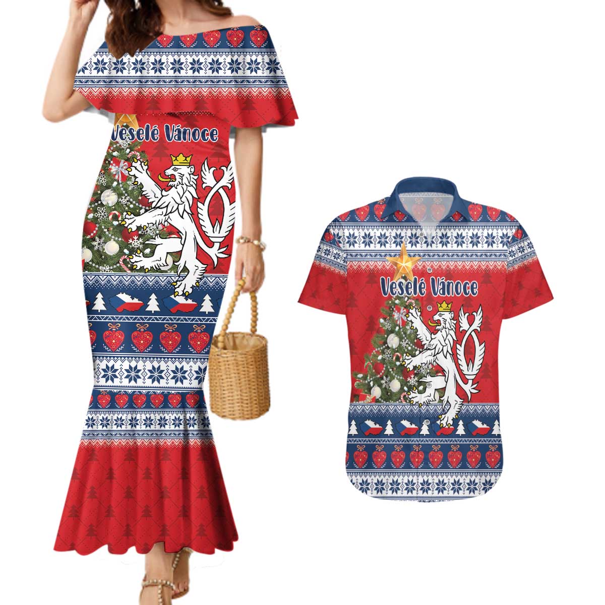 Czech Republic Christmas Personalized Couples Matching Mermaid Dress and Hawaiian Shirt Vesele Vanoce - Wonder Print Shop