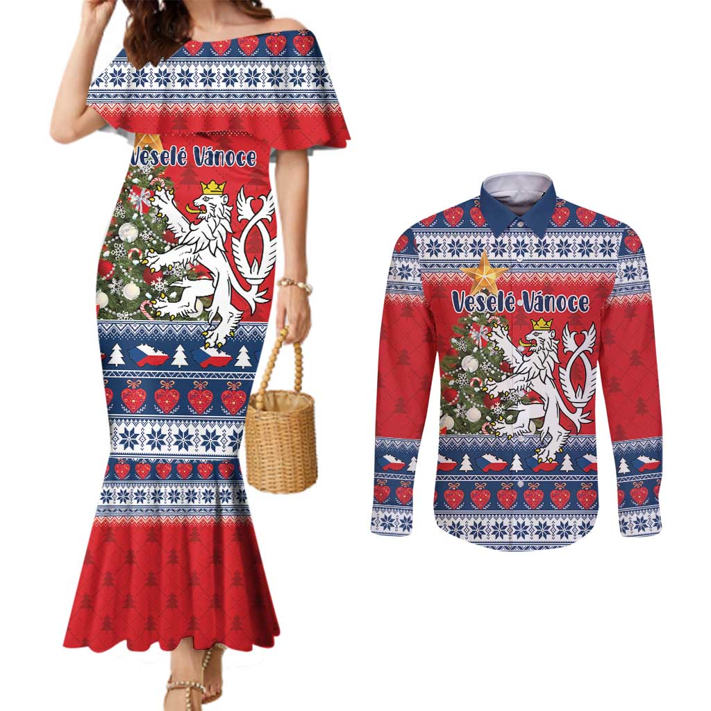 Czech Republic Christmas Personalized Couples Matching Mermaid Dress and Long Sleeve Button Shirt Vesele Vanoce - Wonder Print Shop