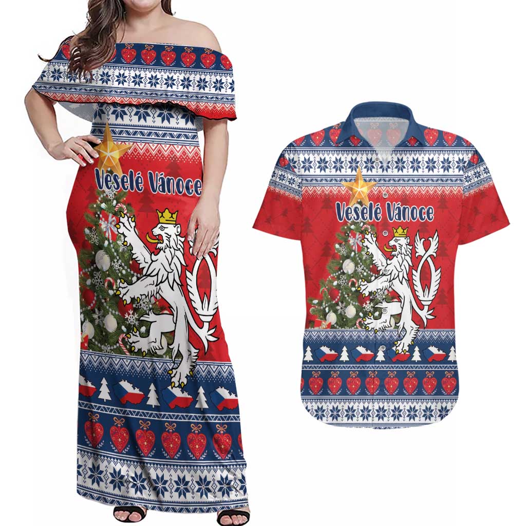 Czech Republic Christmas Personalized Couples Matching Off Shoulder Maxi Dress and Hawaiian Shirt Vesele Vanoce - Wonder Print Shop