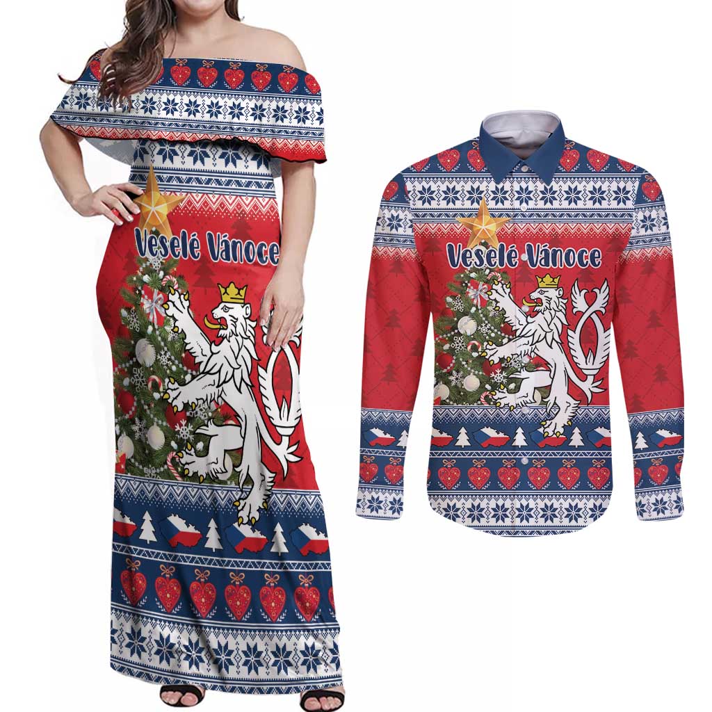 Czech Republic Christmas Personalized Couples Matching Off Shoulder Maxi Dress and Long Sleeve Button Shirt Vesele Vanoce - Wonder Print Shop