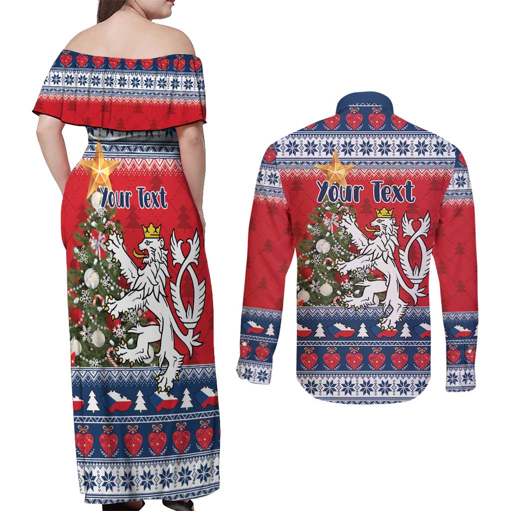Czech Republic Christmas Personalized Couples Matching Off Shoulder Maxi Dress and Long Sleeve Button Shirt Vesele Vanoce - Wonder Print Shop