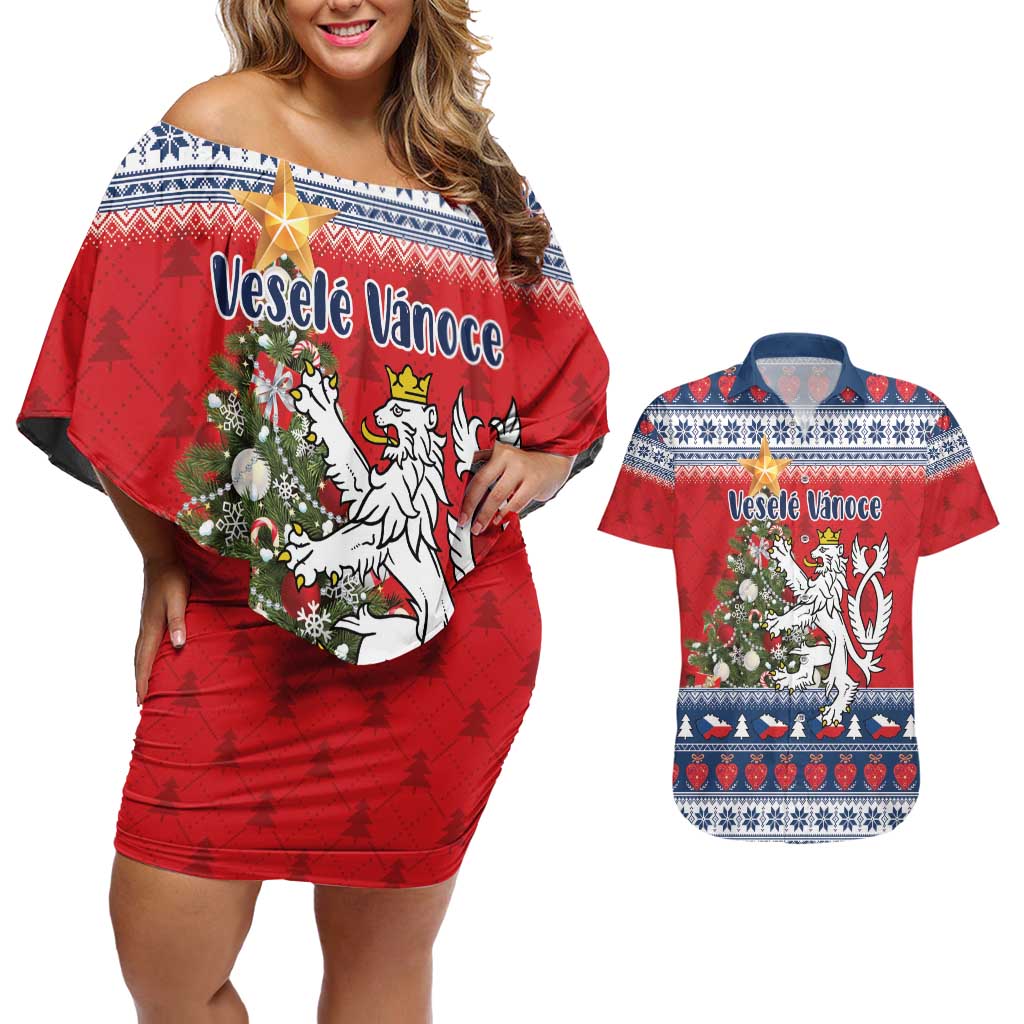 Czech Republic Christmas Personalized Couples Matching Off Shoulder Short Dress and Hawaiian Shirt Vesele Vanoce - Wonder Print Shop