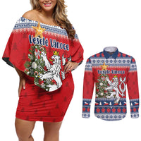 Czech Republic Christmas Personalized Couples Matching Off Shoulder Short Dress and Long Sleeve Button Shirt Vesele Vanoce - Wonder Print Shop