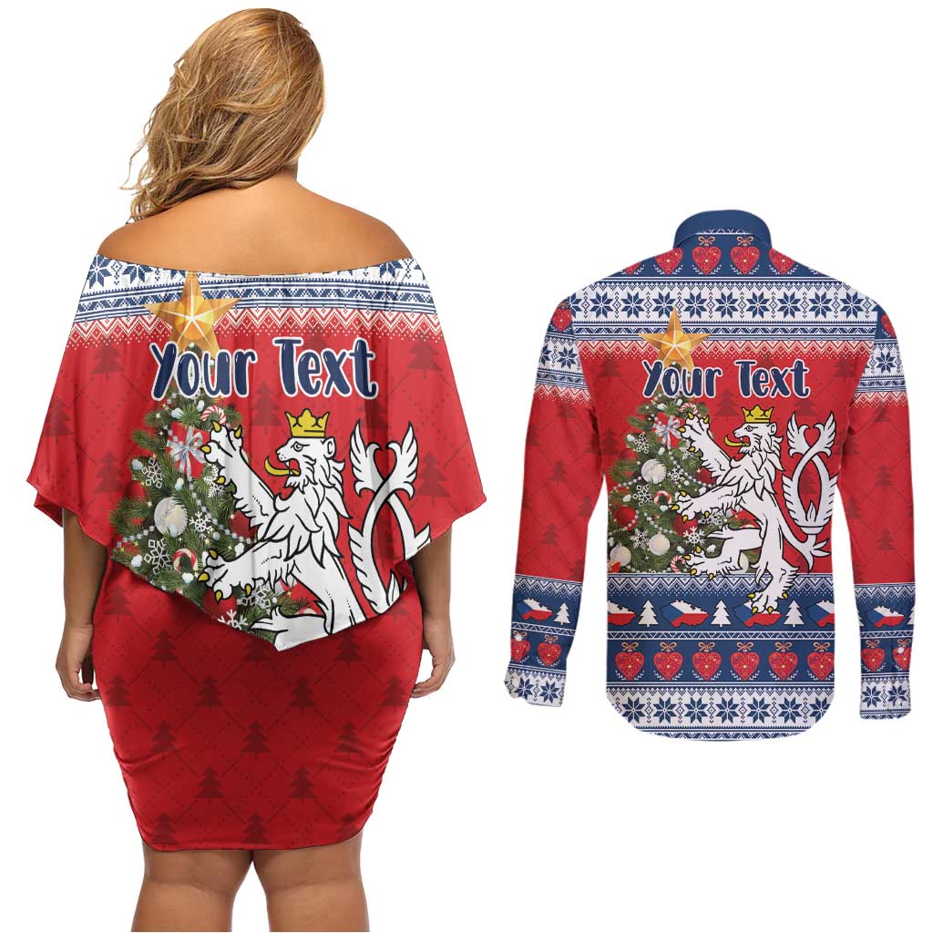 Czech Republic Christmas Personalized Couples Matching Off Shoulder Short Dress and Long Sleeve Button Shirt Vesele Vanoce - Wonder Print Shop