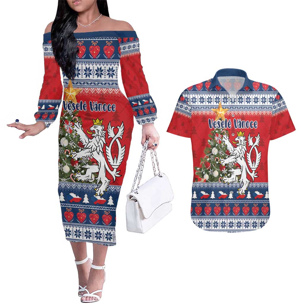 Czech Republic Christmas Personalized Couples Matching Off The Shoulder Long Sleeve Dress and Hawaiian Shirt Vesele Vanoce - Wonder Print Shop
