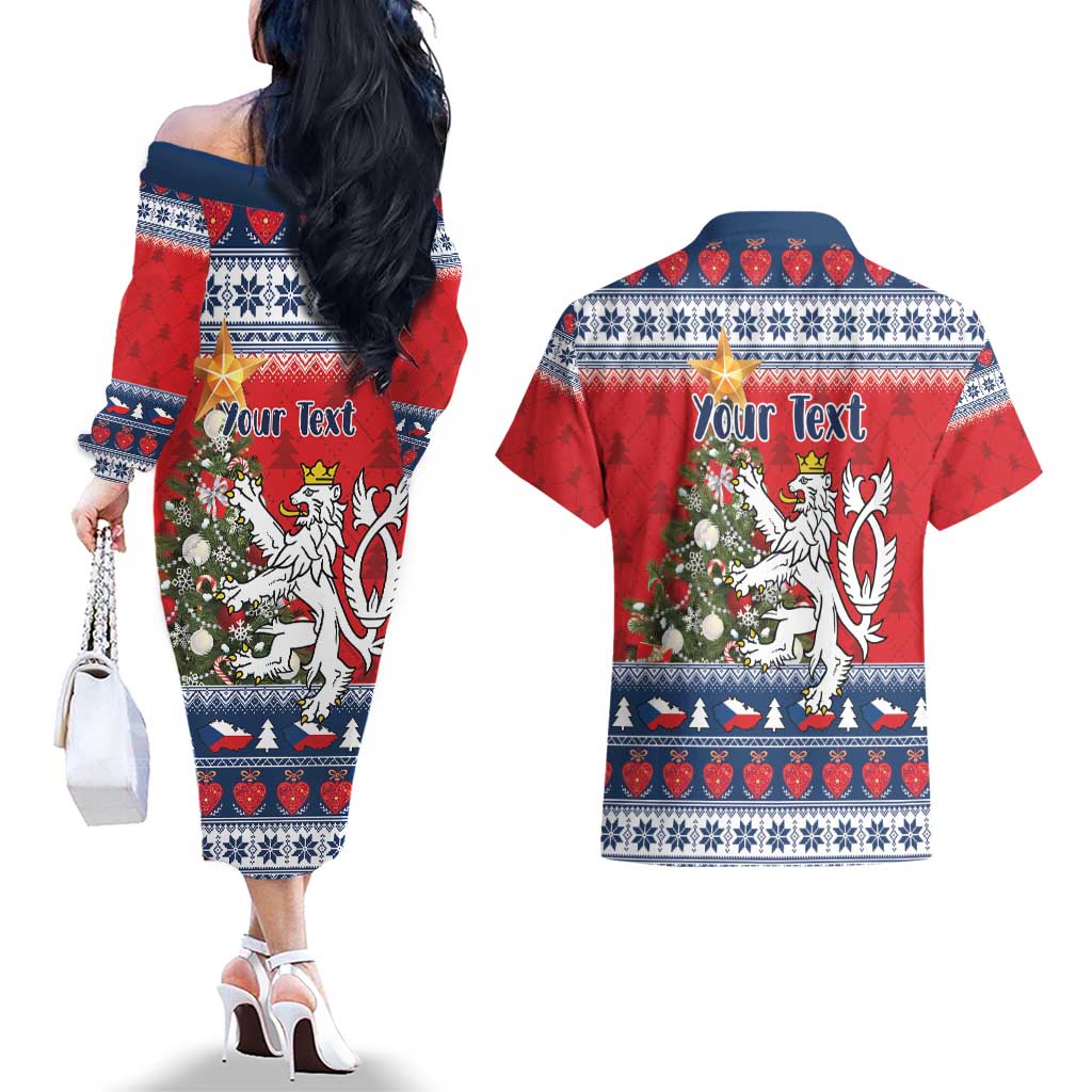 Czech Republic Christmas Personalized Couples Matching Off The Shoulder Long Sleeve Dress and Hawaiian Shirt Vesele Vanoce - Wonder Print Shop