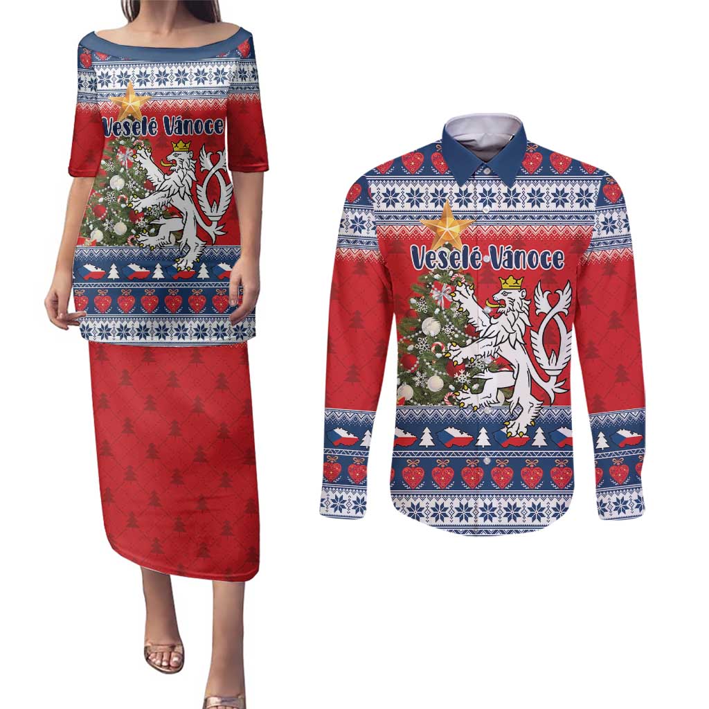 Czech Republic Christmas Personalized Couples Matching Puletasi and Long Sleeve Button Shirt Vesele Vanoce - Wonder Print Shop