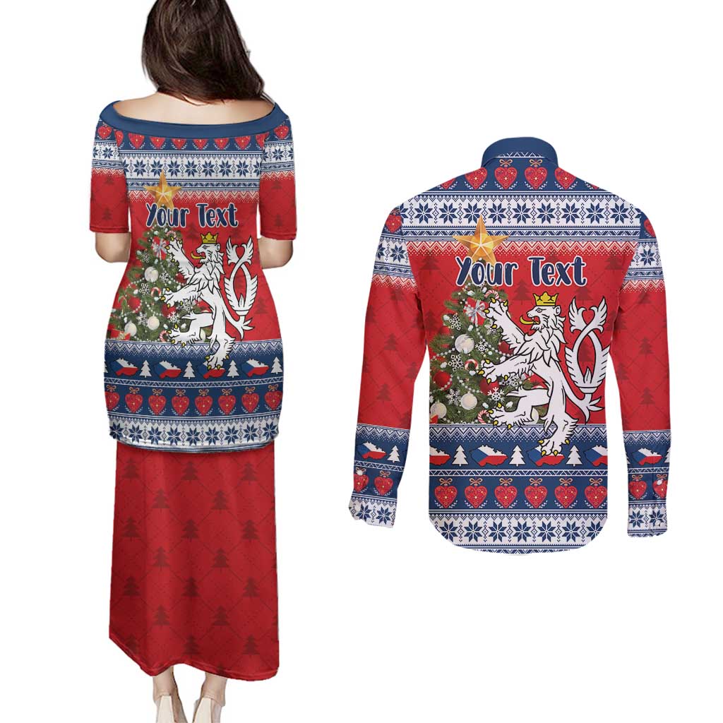 Czech Republic Christmas Personalized Couples Matching Puletasi and Long Sleeve Button Shirt Vesele Vanoce - Wonder Print Shop