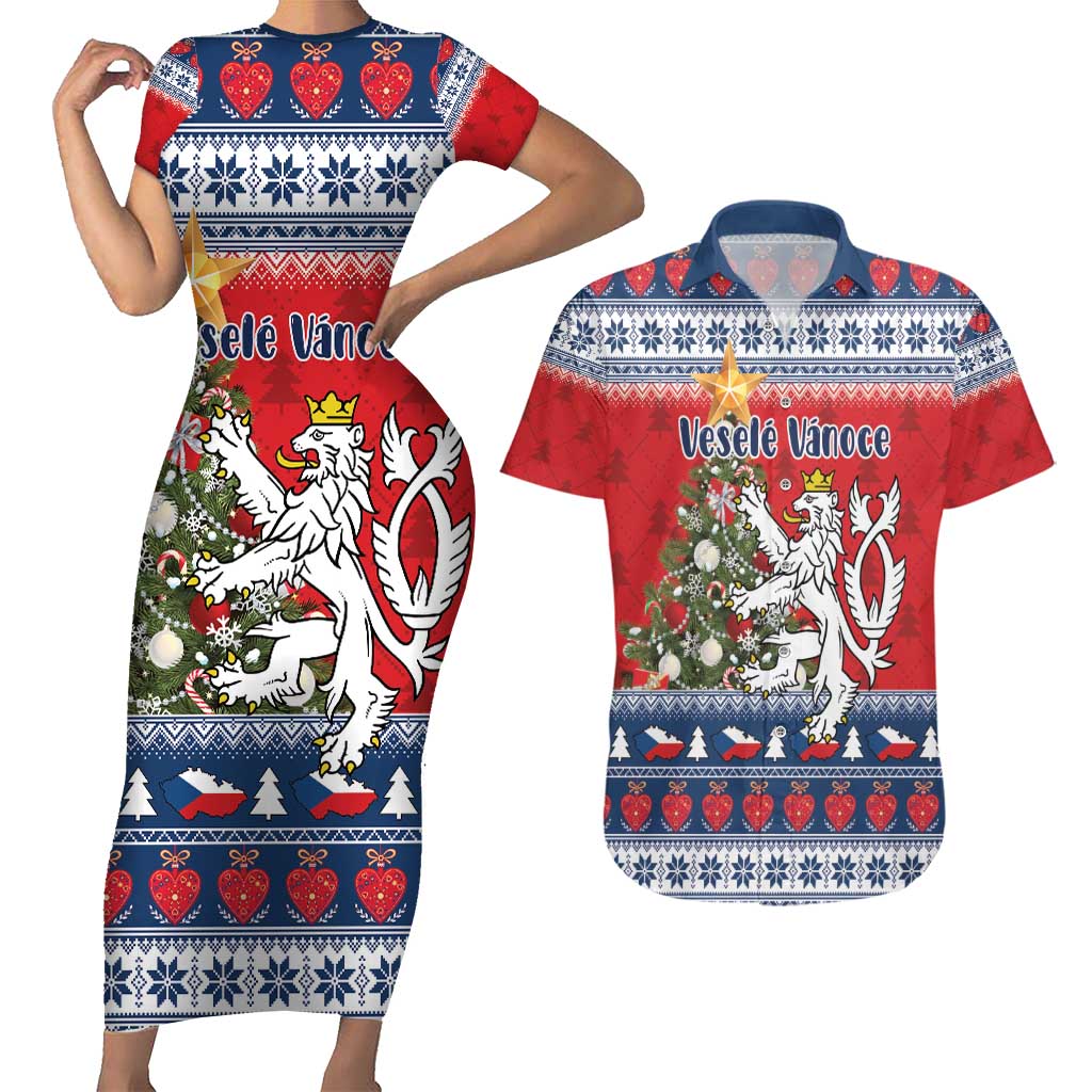 Czech Republic Christmas Personalized Couples Matching Short Sleeve Bodycon Dress and Hawaiian Shirt Vesele Vanoce - Wonder Print Shop