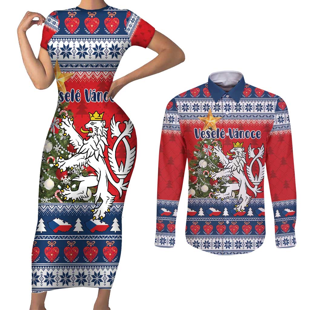 Czech Republic Christmas Personalized Couples Matching Short Sleeve Bodycon Dress and Long Sleeve Button Shirt Vesele Vanoce - Wonder Print Shop