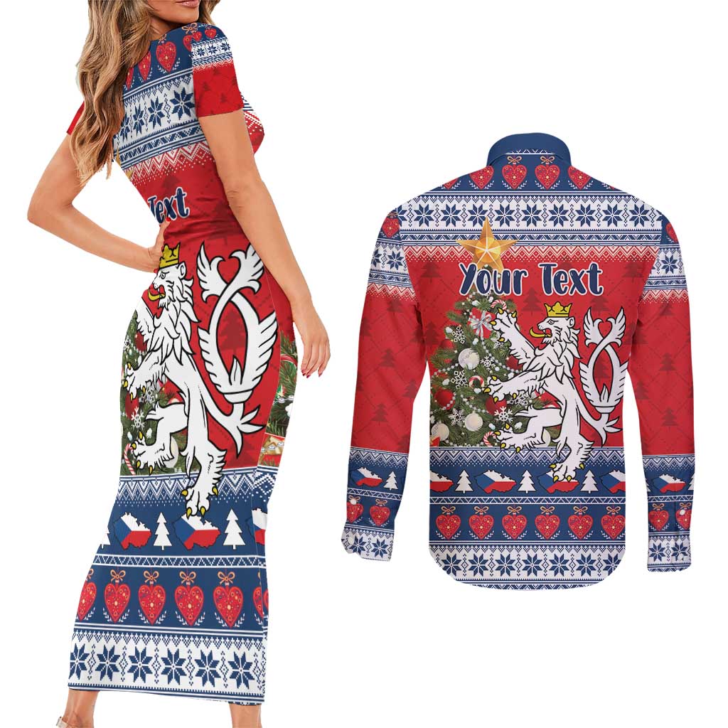 Czech Republic Christmas Personalized Couples Matching Short Sleeve Bodycon Dress and Long Sleeve Button Shirt Vesele Vanoce - Wonder Print Shop