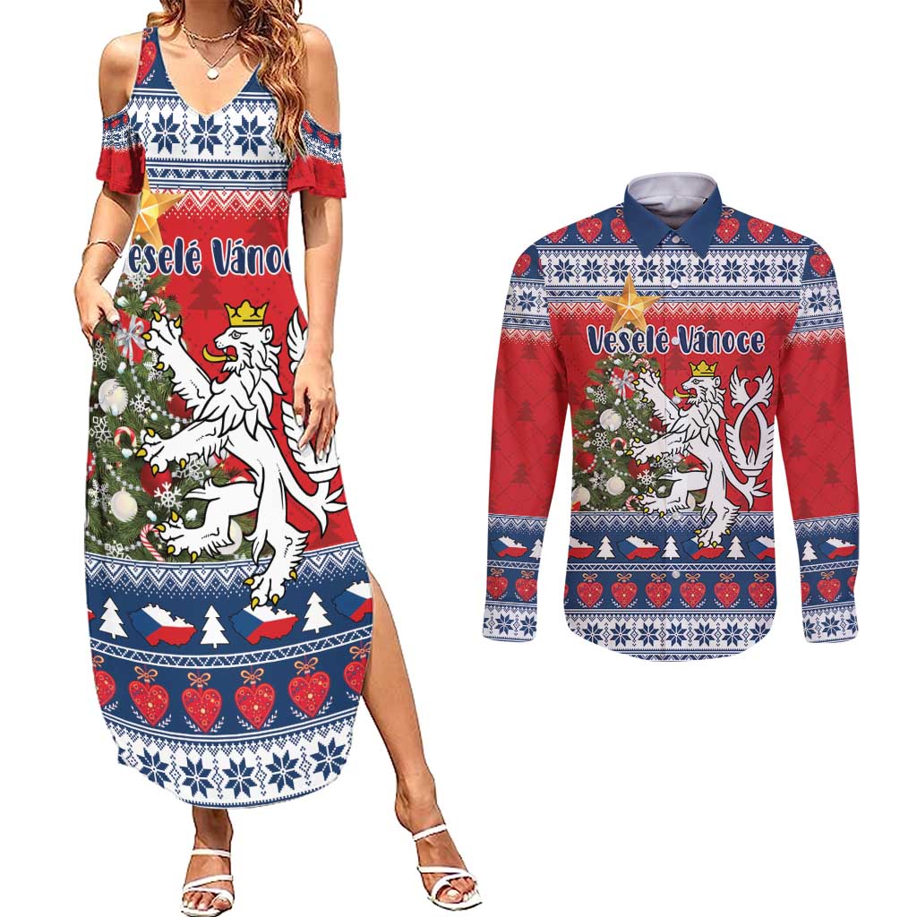 Czech Republic Christmas Personalized Couples Matching Summer Maxi Dress and Long Sleeve Button Shirt Vesele Vanoce - Wonder Print Shop