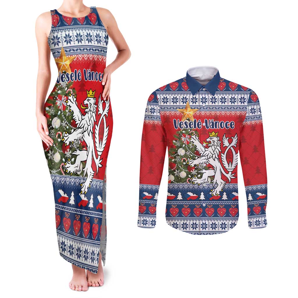 Czech Republic Christmas Personalized Couples Matching Tank Maxi Dress and Long Sleeve Button Shirt Vesele Vanoce - Wonder Print Shop