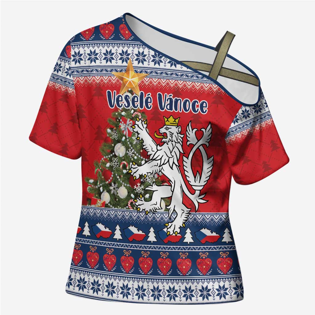 Czech Republic Christmas Personalized Cross Shoulder Shirt Vesele Vanoce - Wonder Print Shop
