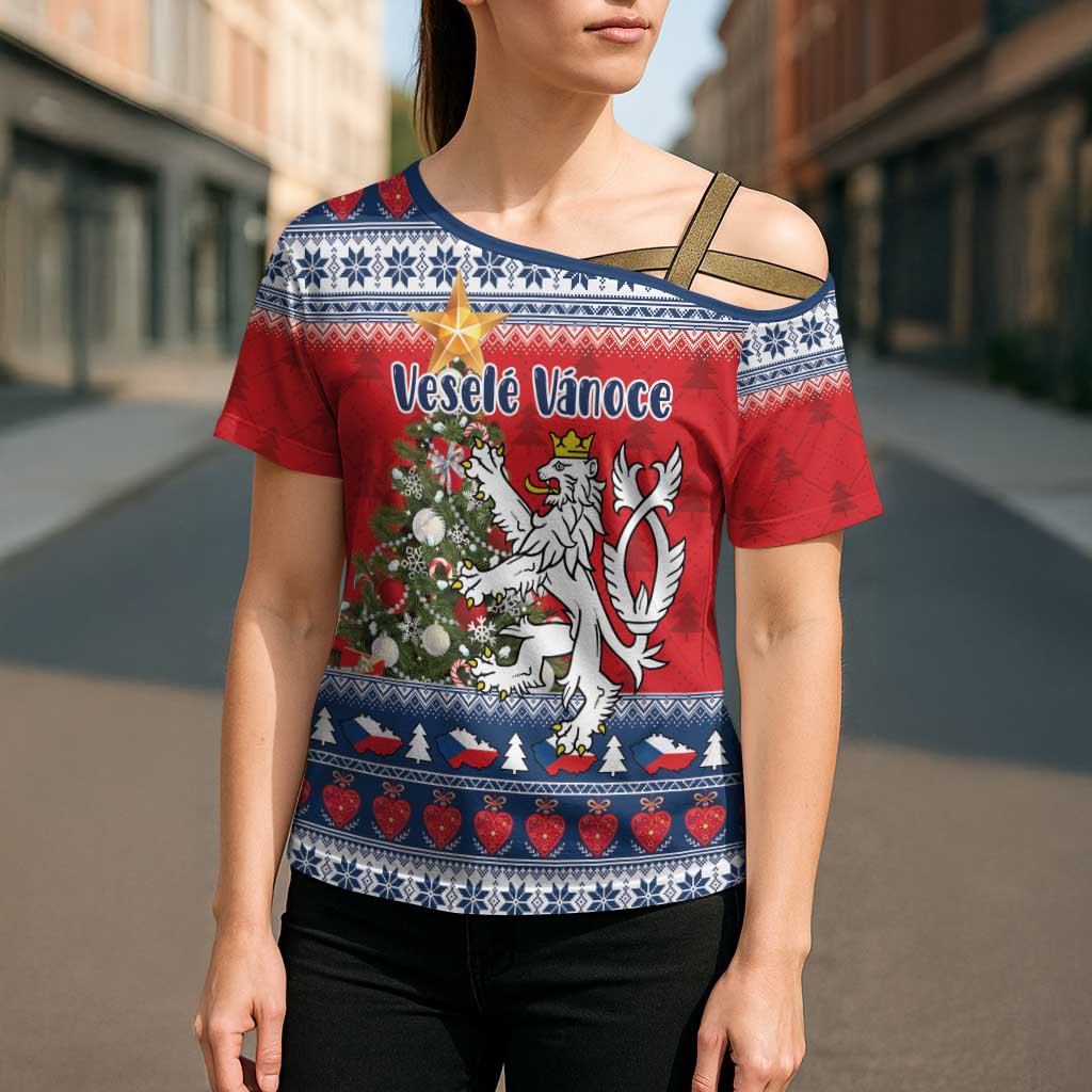 Czech Republic Christmas Personalized Cross Shoulder Shirt Vesele Vanoce - Wonder Print Shop