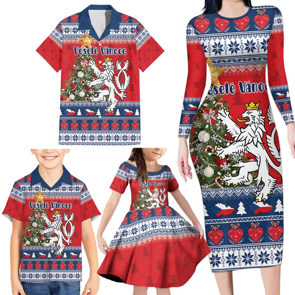 Czech Republic Christmas Personalized Family Matching Long Sleeve Bodycon Dress and Hawaiian Shirt Vesele Vanoce - Wonder Print Shop