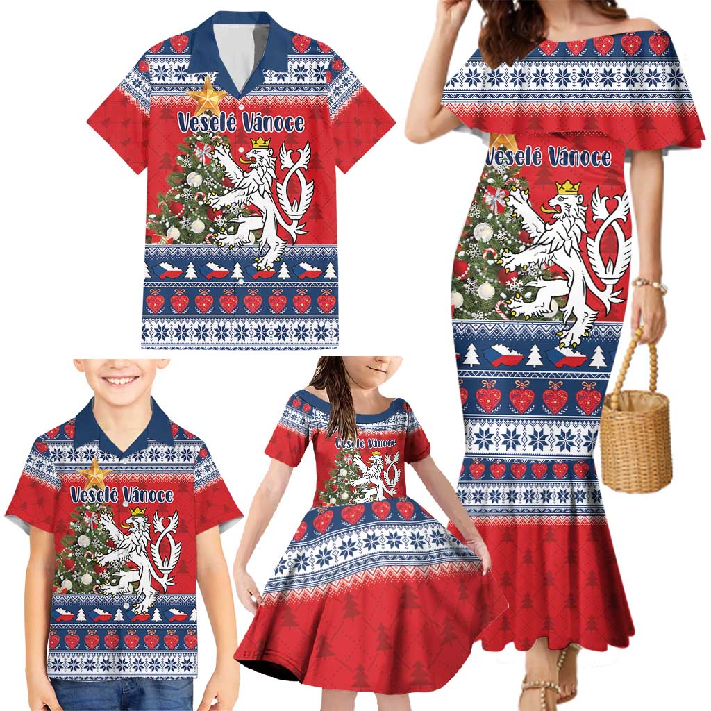 Czech Republic Christmas Personalized Family Matching Mermaid Dress and Hawaiian Shirt Vesele Vanoce - Wonder Print Shop