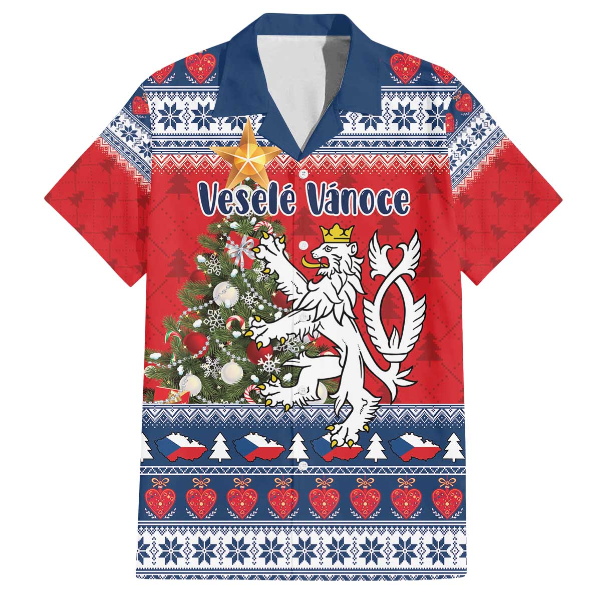 Czech Republic Christmas Personalized Family Matching Off The Shoulder Long Sleeve Dress and Hawaiian Shirt Vesele Vanoce - Wonder Print Shop