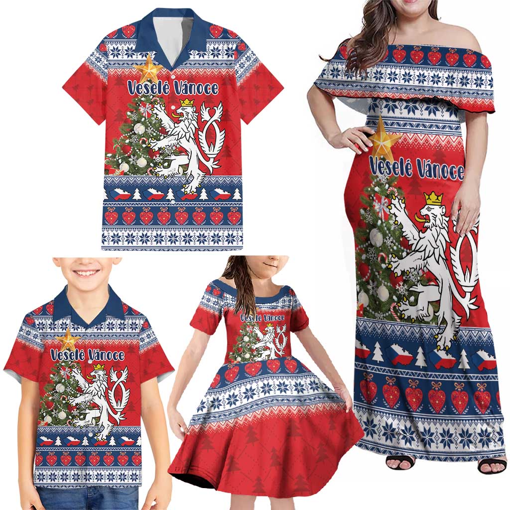 Czech Republic Christmas Personalized Family Matching Off Shoulder Maxi Dress and Hawaiian Shirt Vesele Vanoce - Wonder Print Shop