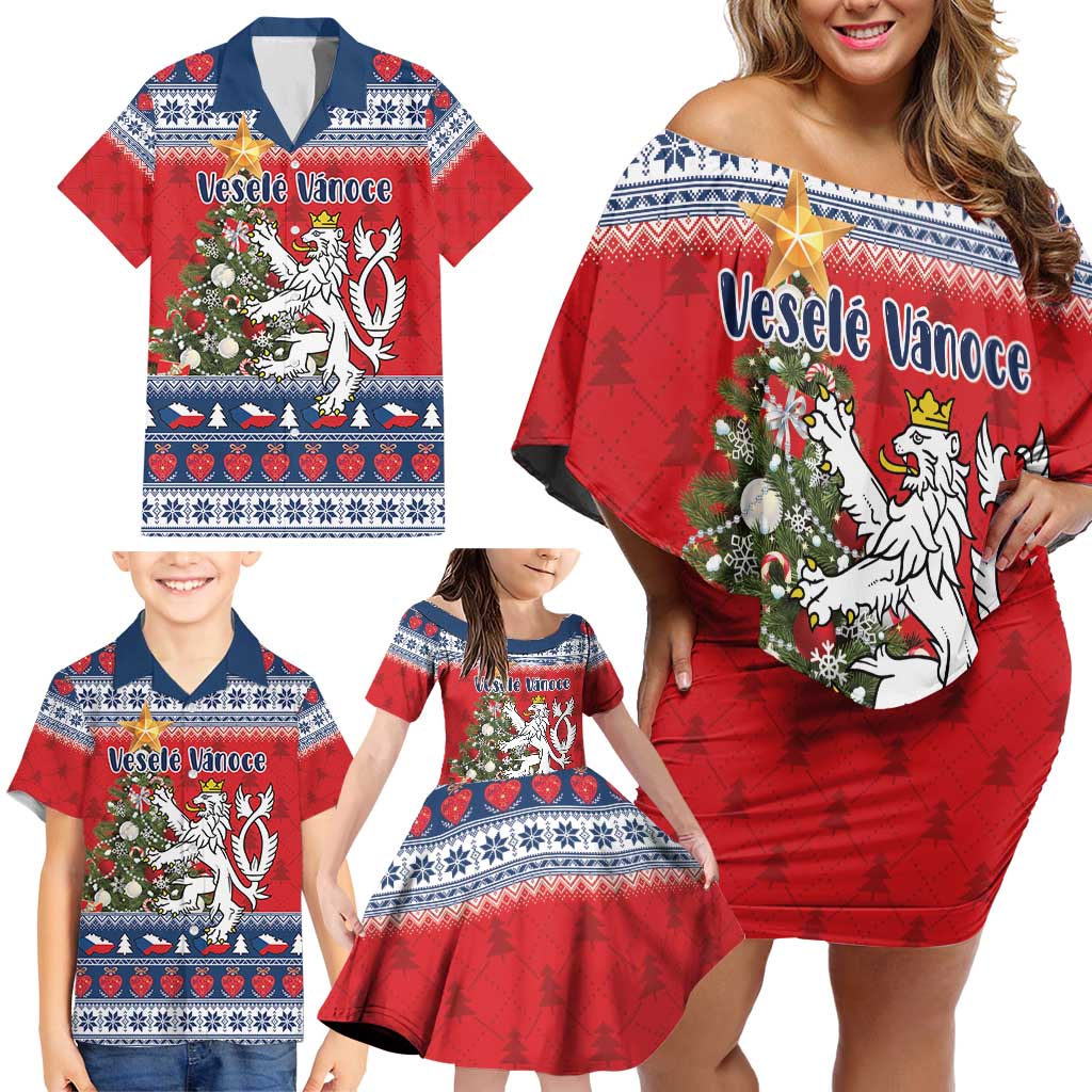Czech Republic Christmas Personalized Family Matching Off Shoulder Short Dress and Hawaiian Shirt Vesele Vanoce - Wonder Print Shop