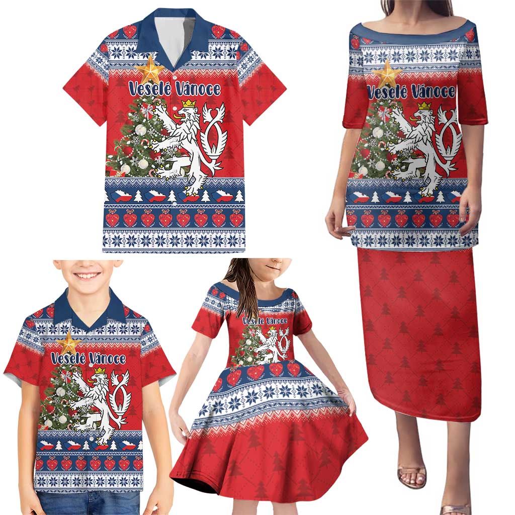 Czech Republic Christmas Personalized Family Matching Puletasi and Hawaiian Shirt Vesele Vanoce - Wonder Print Shop