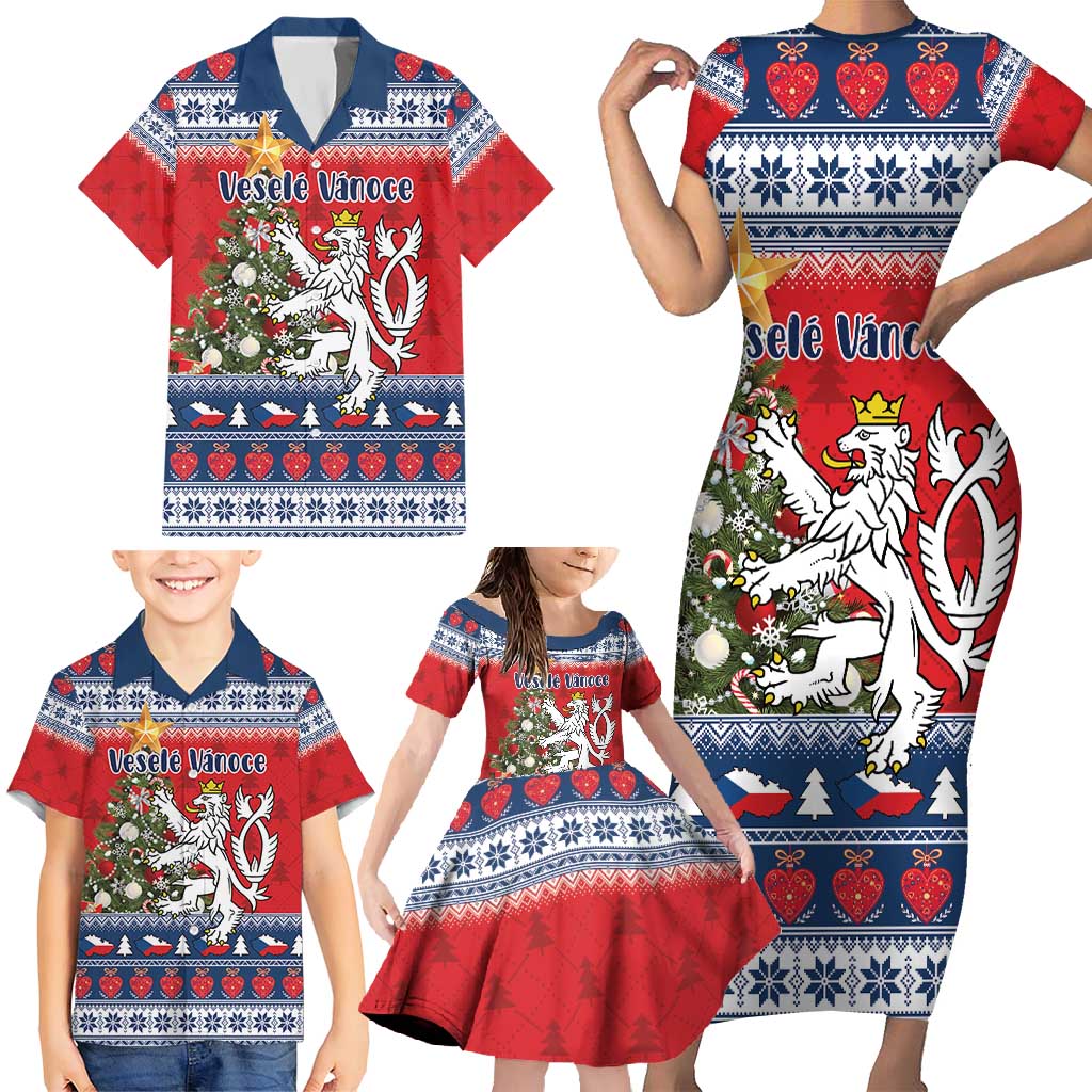 Czech Republic Christmas Personalized Family Matching Short Sleeve Bodycon Dress and Hawaiian Shirt Vesele Vanoce - Wonder Print Shop