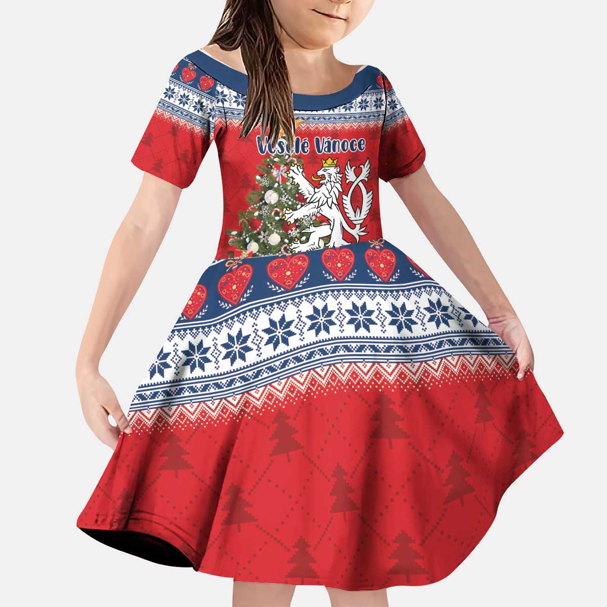 Czech Republic Christmas Personalized Kid Short Sleeve Dress Vesele Vanoce - Wonder Print Shop
