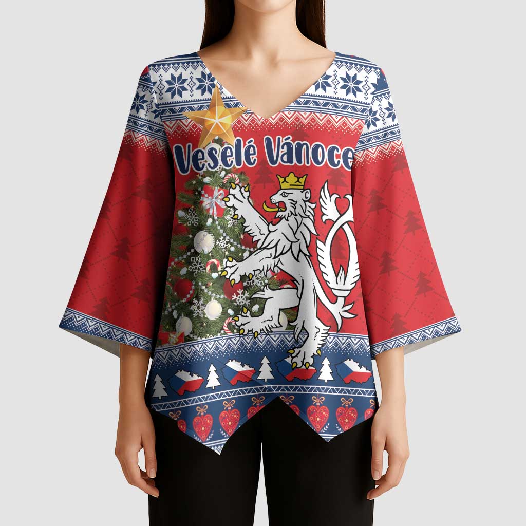 Czech Republic Christmas Personalized Kimono Sleeve Blouse Vesele Vanoce - Wonder Print Shop
