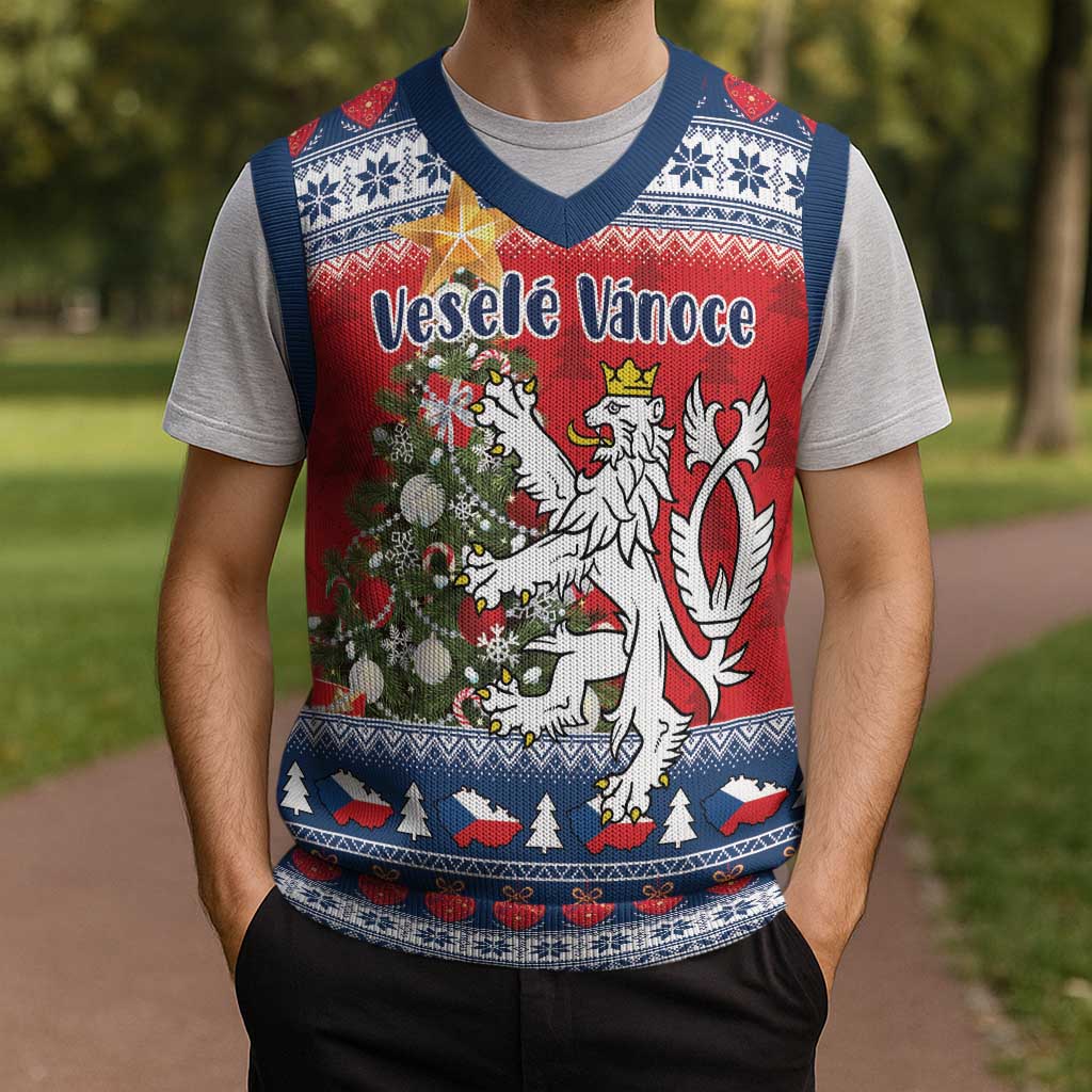 Czech Republic Christmas Personalized Christmas Knitted V-Neck Vest Vesele Vanoce - Wonder Print Shop